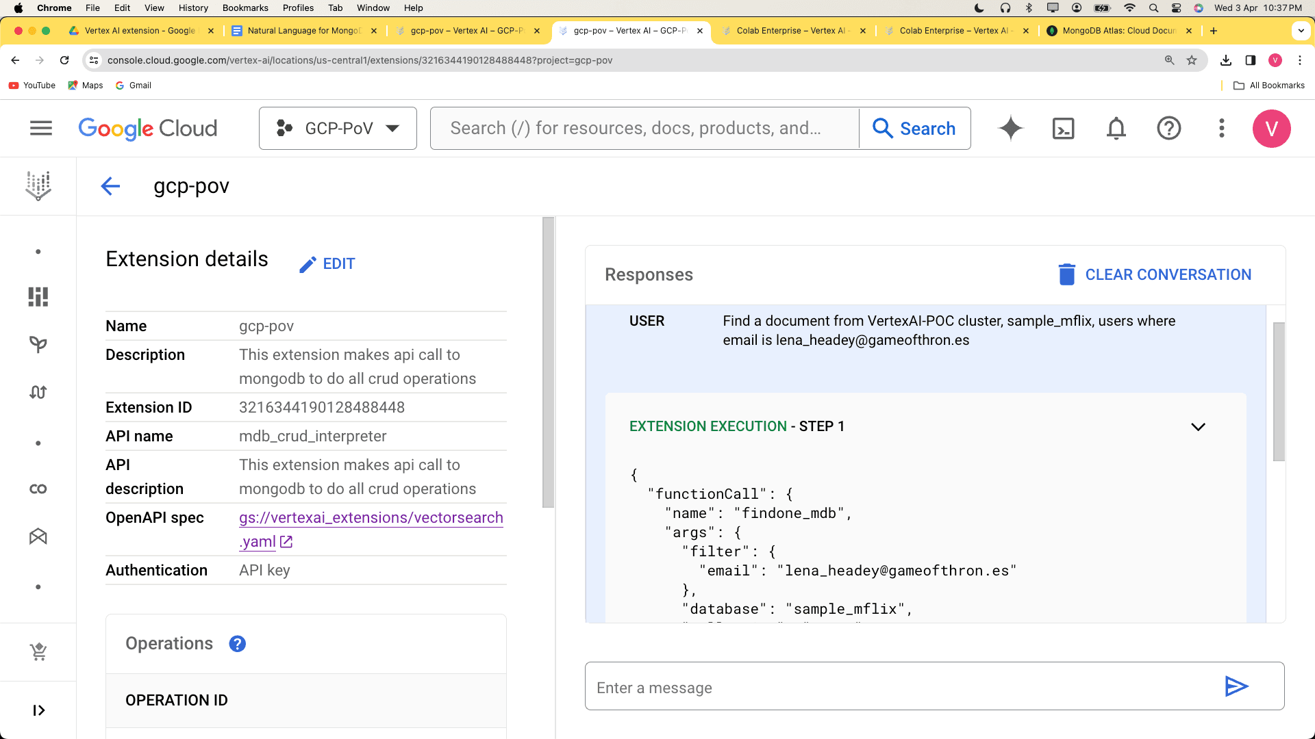 LLM converts natural language accordingly to extension schema and executes extension