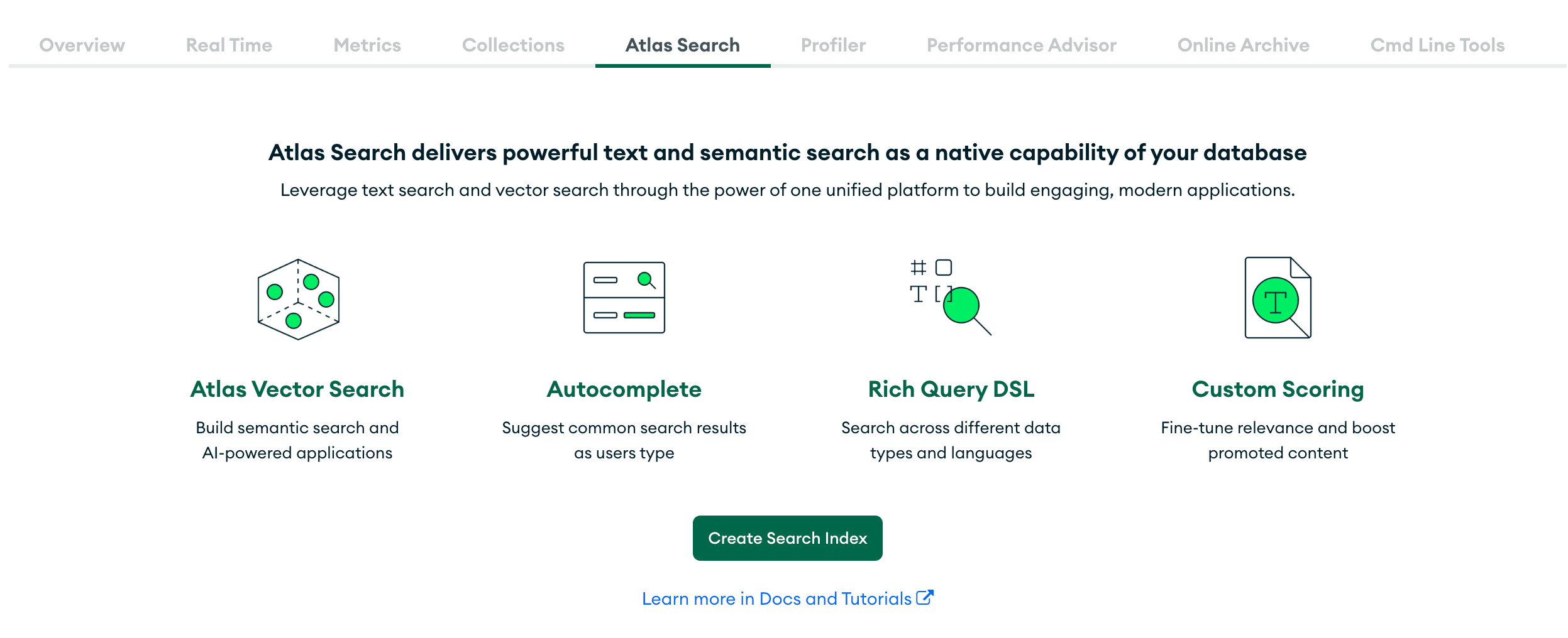 Search tab within the Cluster page with an arrow pointing at Create Search Index